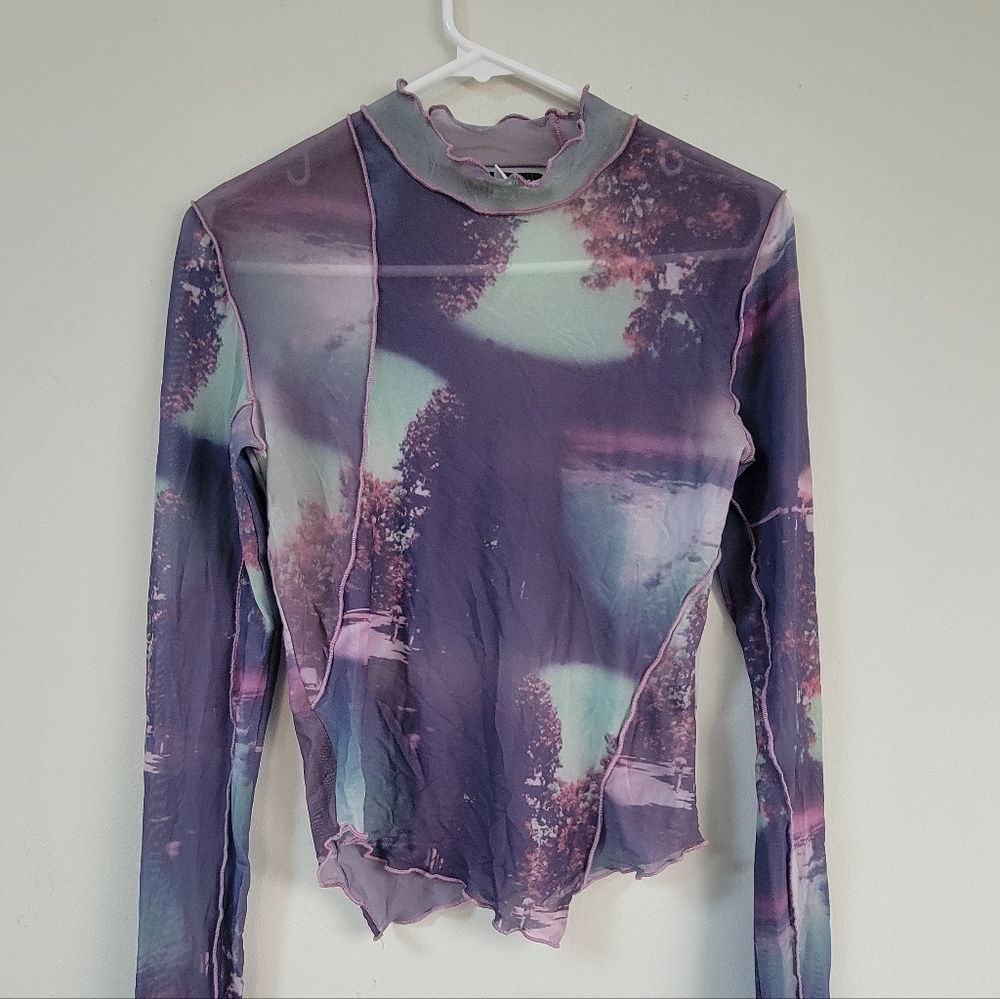 Urban Outfitters Purple Multi Sheer Long Sleeve Mesh Top